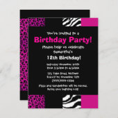 ピンクアニマルプリントパーティの招待状 招待状 (正面/裏面)