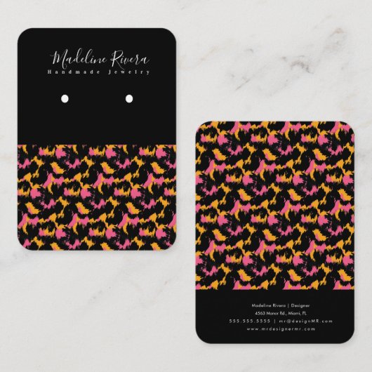 ピンクアニマルプリント手作りイヤリングディスプレイカード コーリングカード (正面/裏面)