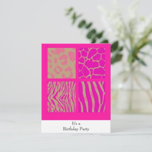 ピンクアニマルプリント誕生日招待状 招待状 (スタンド正面)