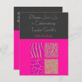 ピンクアニマルプリント誕生日招待状 招待状 (正面/裏面)