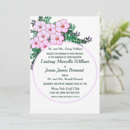 ピンクアネモネグリーナリーフローラ結婚式招待状 招待状 (スタンド正面)