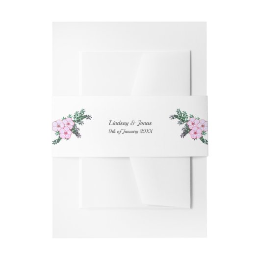 ピンクアネモネグリーン結婚リーフローラのベリーバンド 招待状ベリーバンド (正面例)