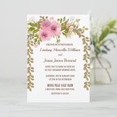 ピンクアネモネゴールデン葉結婚式招待状 招待状 (スタンド正面)