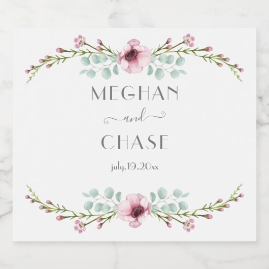 ピンクアネモネ花庭園の結婚式 スパークリングワインラベル (シングルラベル)