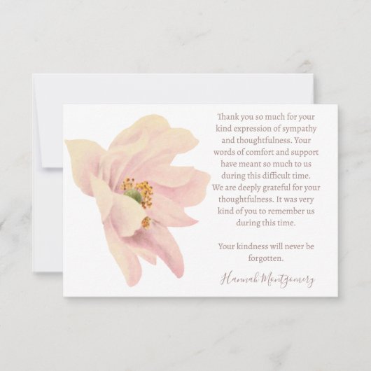 ピンクアネモネ葬儀サンキューカード、悔やみや弔慰 ノートカード (正面)