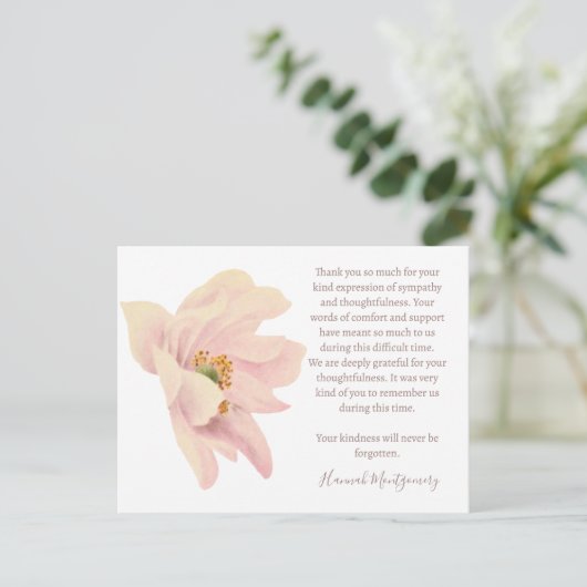 ピンクアネモネ葬儀サンキューカード、悔やみや弔慰 ポストカード (スタンド正面)