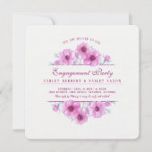 ピンクアネモンフローラ水彩婚約 招待状 (正面)