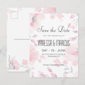 ピンクアネモンフローラ結婚式の日付を保存 インビテーションポストカード (正面/裏面)