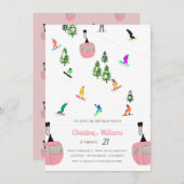 ピンクアパートスノーボードスノーボード誕生日 招待状 (正面/裏面)