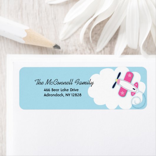 ピンクアビエーター飛行機プリント可能住所 シール (インサイチュ)