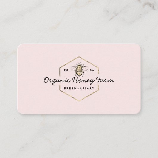 ピンクアピアニストロゴ金ゴールドのまわりにハニカム 名刺 (正面)