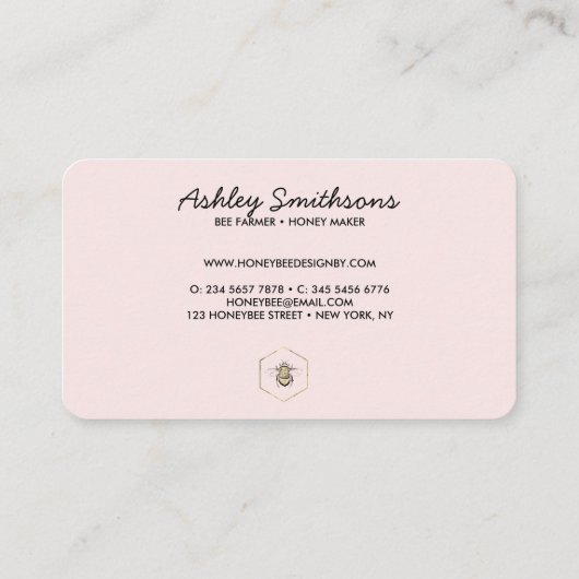 ピンクアピアニストロゴ金ゴールドのまわりにハニカム 名刺 (裏面)