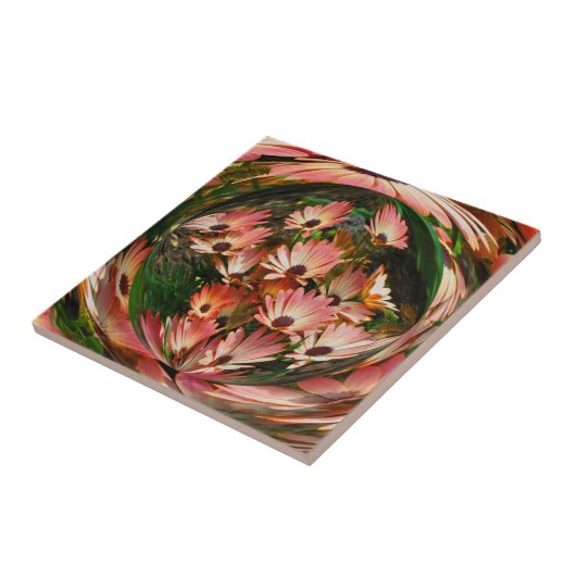 ピンクアフリカデイジーフローラ抽象芸術アート タイル (側面)