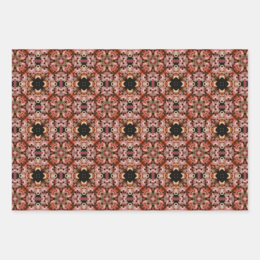 ピンクアフリカデイジー万華鏡のように千変万化するパターンフローラ ラッピングペーパーシート (正面3)