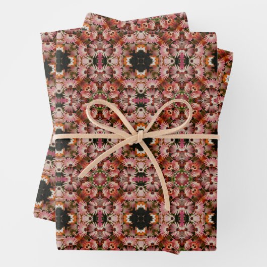 ピンクアフリカデイジー万華鏡のように千変万化するパターンフローラ ラッピングペーパーシート (インサイチュ)