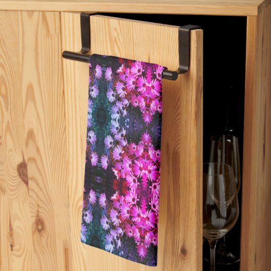 ピンクアフリカデイジー花抽象芸術アート キッチンタオル (三つ折り)