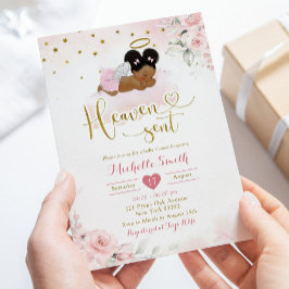 ピンクアフロアフリカベビー天国が赤ちゃんシャワーを送信 招待状