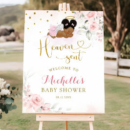 ピンクアフロエンジェルベビー天国がウェルカムサインを送信 ポスター