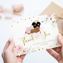 ピンクアフロエンジェルベビー天国ベビーシャワー送信 サンキューカード
