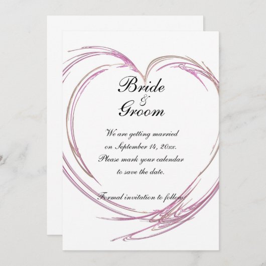 ピンクアブストラクトハートウェディング・セーブ・ザ・デート セーブザデート (正面/裏面)