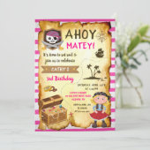 ピンクアホイトレジャーマップガールズパイレーツ誕生日 招待状 (スタンド正面)