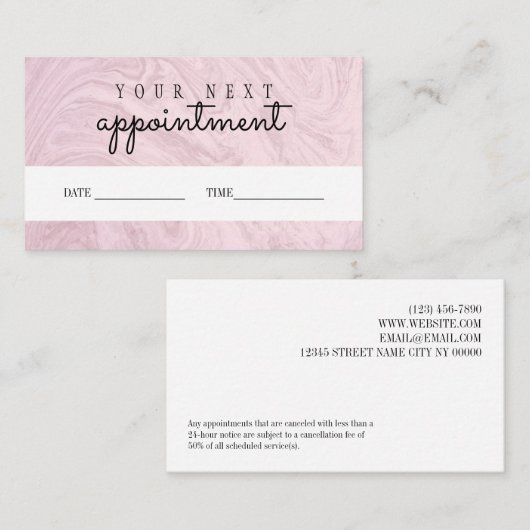 ピンクアポイントメントの通知カード次回の訪問 名刺 (正面/裏面)