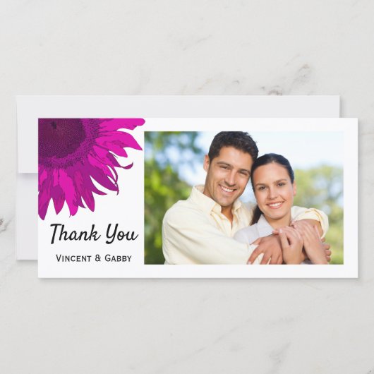 ピンクアポップ・アートのートひまわりサンフラワーありがとうフォトカード サンキューカード (正面)