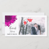 ピンクアポップ・アートのートひまわりサンフラワーありがとうフォトカード サンキューカード (正面)