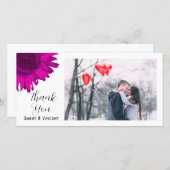 ピンクアポップ・アートのートひまわりサンフラワーありがとうフォトカード サンキューカード (正面/裏面)