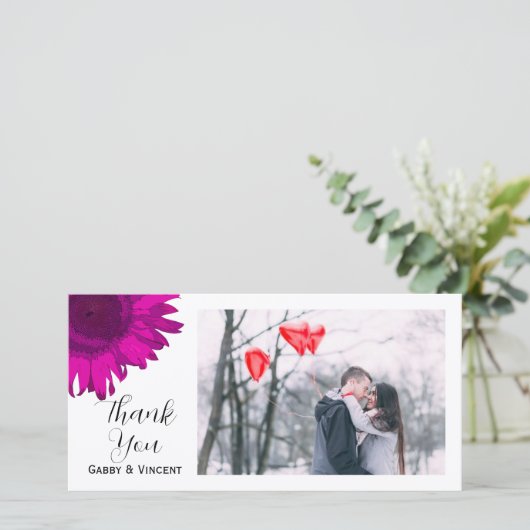 ピンクアポップ・アートのートひまわりサンフラワーありがとうフォトカード サンキューカード (スタンド正面)