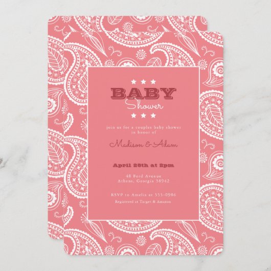 ピンクアメリカンバンダナベビーシャワー招待状 招待状 (正面/裏面)