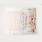 ピンクアモダンチボーホパンパフローラ背景 タペストリー (正面(横))