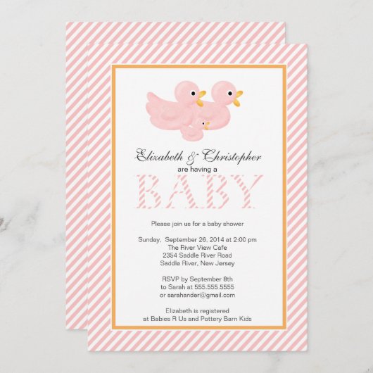 ピンクアモダンヒル夫婦のベビーシャワー 招待状 (正面/裏面)