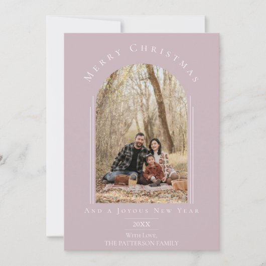 ピンクアモダンーチフレームホリデーフォトカード シーズンカード (正面)