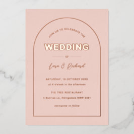 ピンクアモダンーチ型はっきりした文字結婚ズ 箔招待状