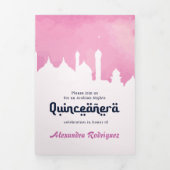 ピンクアラビアンナイトウォーターカラーキンセアニラ 三つ折り招待状 (カバー)