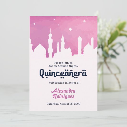 ピンクアラビアンナイトウォーターカラーキンセアニラ 招待状 (スタンド正面)