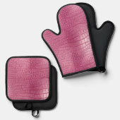 ピンクアリゲフェイクータアニマルプリント 鍋つかみ&鍋敷きセット (正面/裏面)