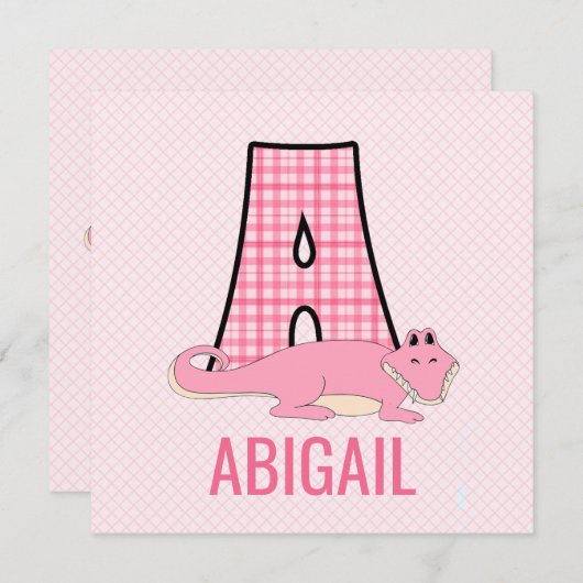 ピンクアリゲーターレターA子供の誕生日パーティー 招待状 (正面/裏面)