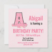 ピンクアリゲーターレターA子供の誕生日パーティー 招待状 (裏面)