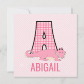 ピンクアリゲーターレターA子供の誕生日パーティー 招待状 (正面)