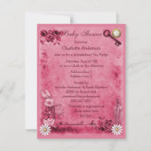 ピンクアリスインワンダーランドティーパーティーベビーシャワー 招待状 (裏面)