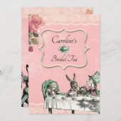 ピンクアリスワンダーランドティーパーティーブライダルシャワー 招待状 (正面/裏面)