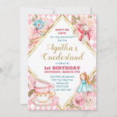 ピンクアリスinワンダーランドティーパーティー誕生日インビタ 招待状 (正面)