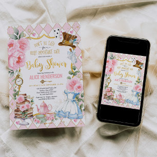 ピンクアリスinワンダーランド不機嫌ティーパーティーベビーガール 招待状