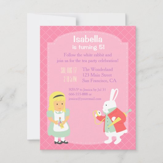 ピンクアリスinワンダーランド誕生日ティーパーティー 招待状 (正面)