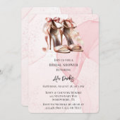 ピンクアルコールインクハイヒールシューズブライダルシャワー 招待状 (正面/裏面)