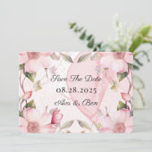 ピンクアルコールインクフローラ結婚式日付カードを保存 招待状 (スタンド正面)