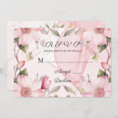 ピンクアルコールインクフローラ結婚式RSVPカード 招待状 (正面/裏面)