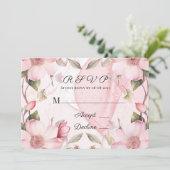 ピンクアルコールインクフローラ結婚式RSVPカード 招待状 (スタンド正面)